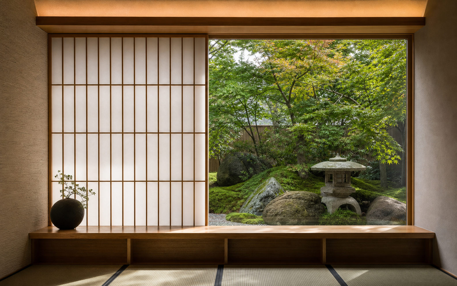 和の窓と庭の建築イメージ